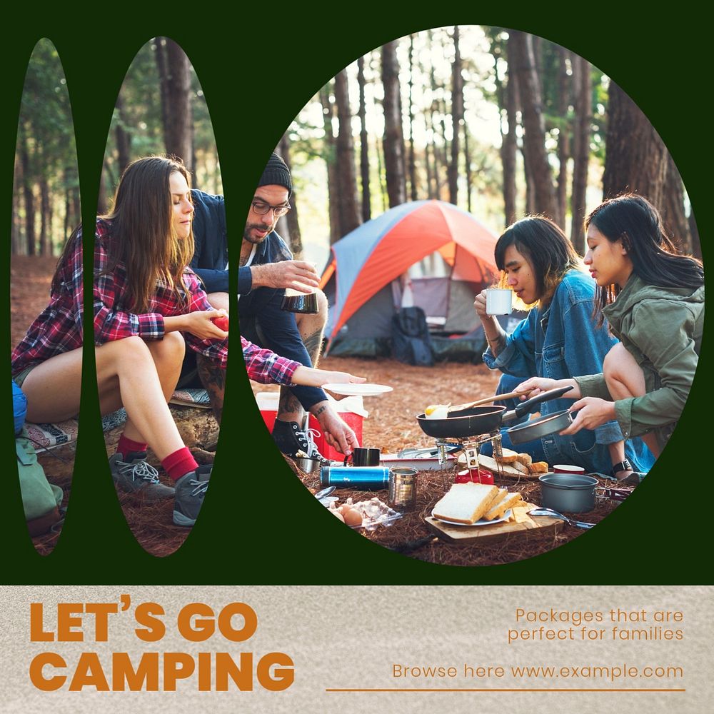 Camping Instagram post template, editable text