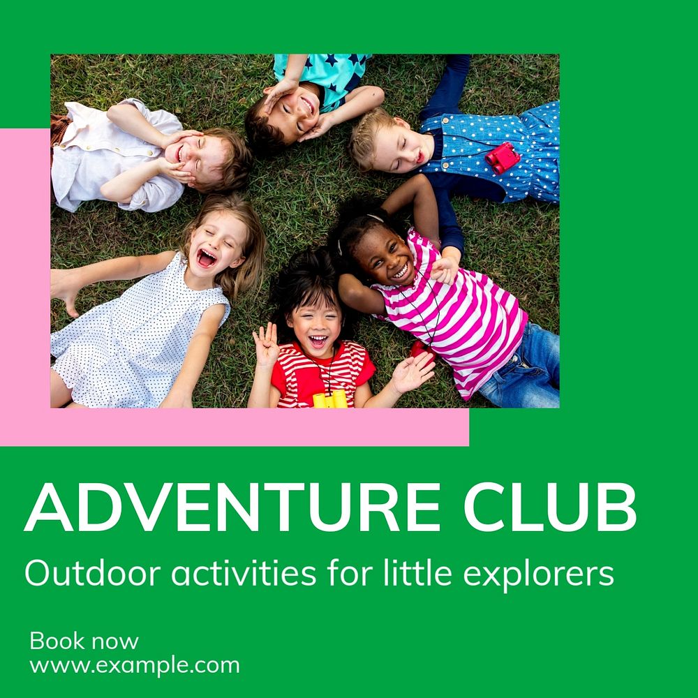 Kids adventure club Instagram post template, editable text