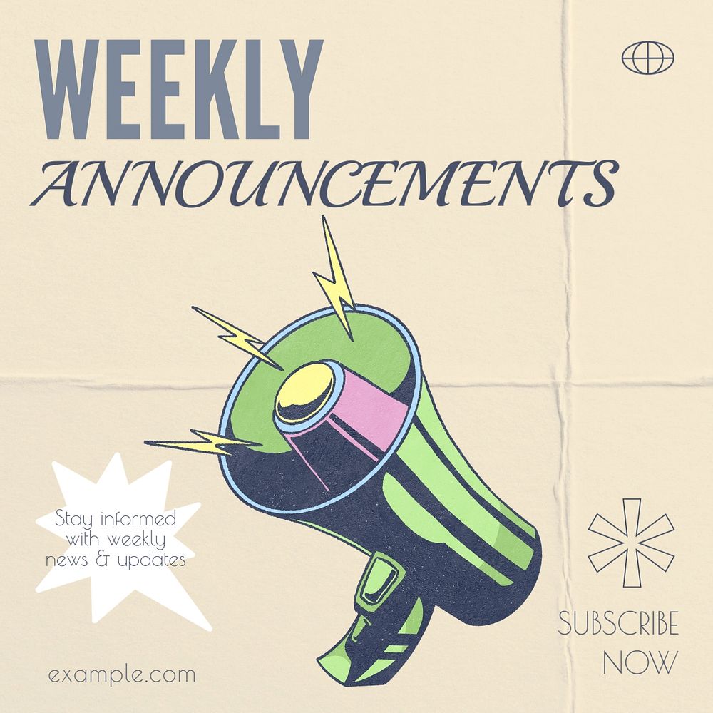 Weekly announcements Instagram post template, editable text