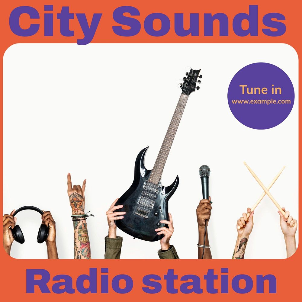 City sounds Instagram post template, editable text