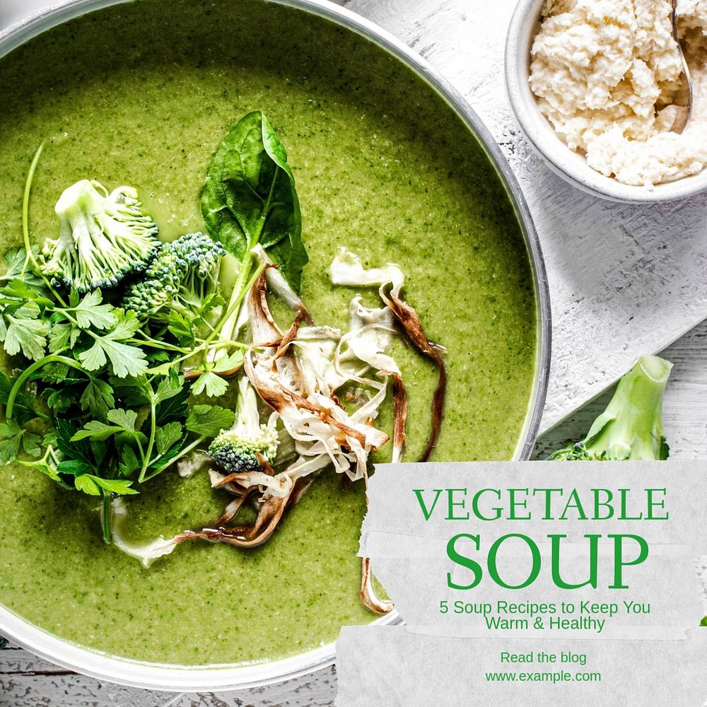 Vegetable soup recipes Instagram post template, editable text