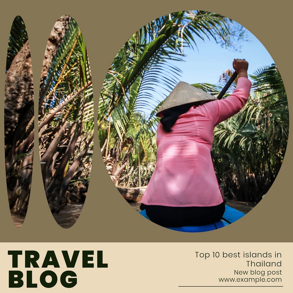 Travel blog Instagram post template, editable text