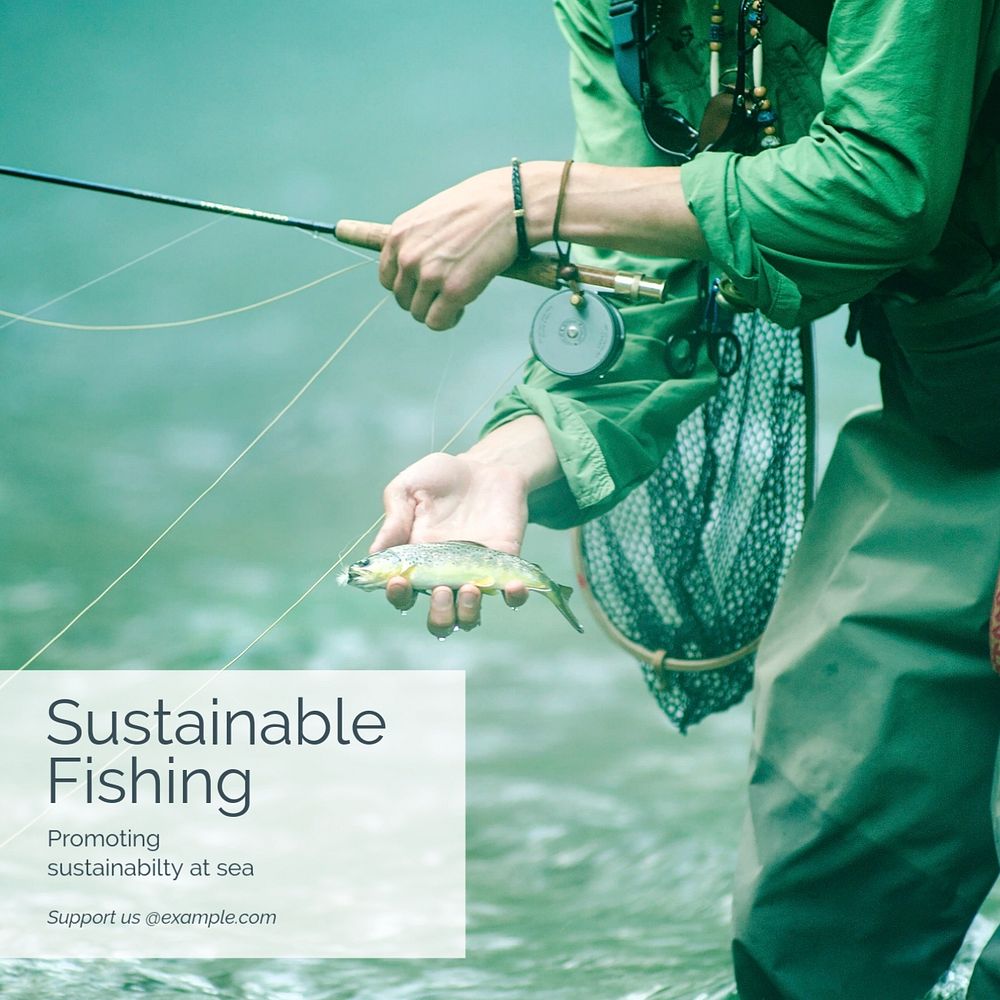 Sustainable fishing Instagram post template, editable text