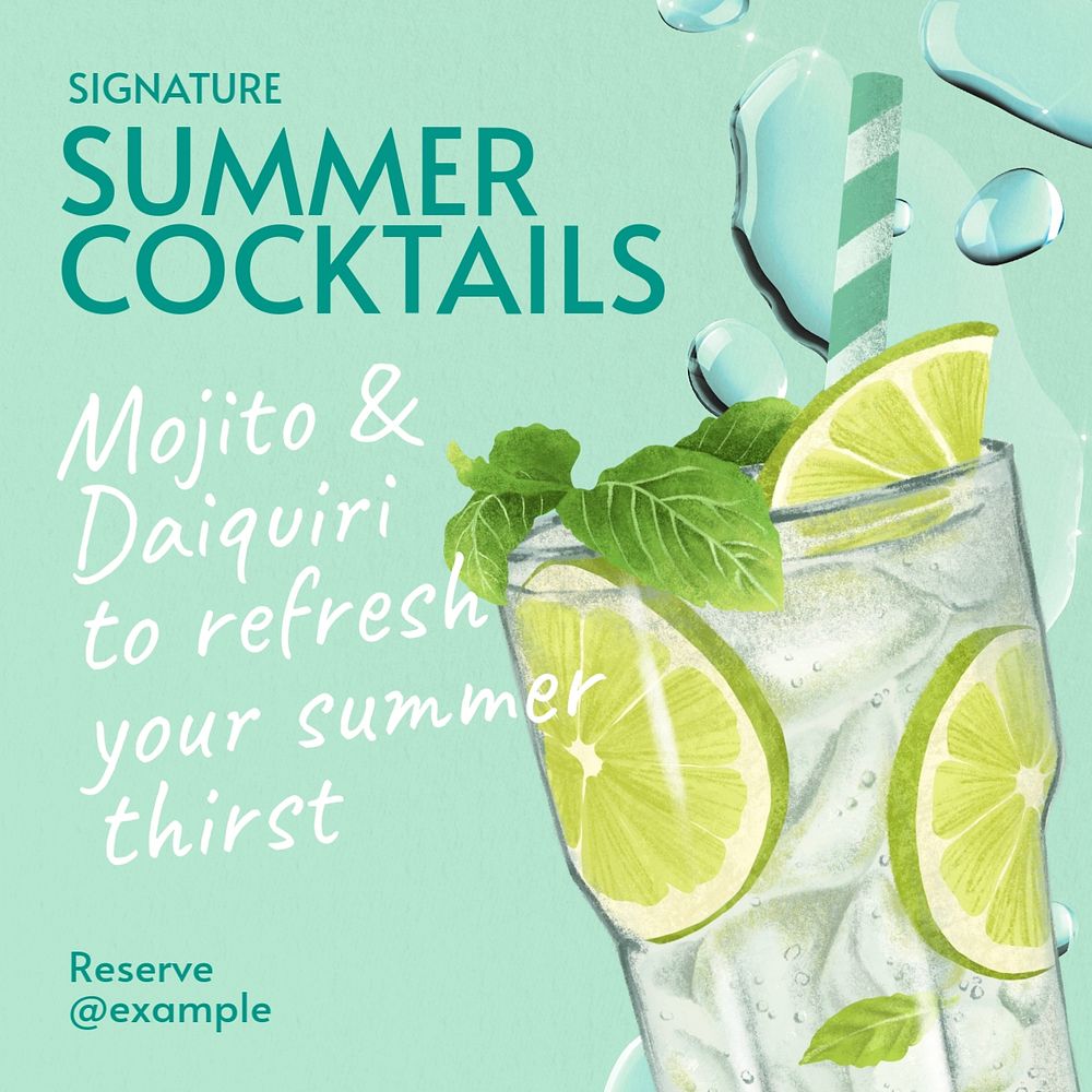 Summer cocktails Instagram post template, editable text