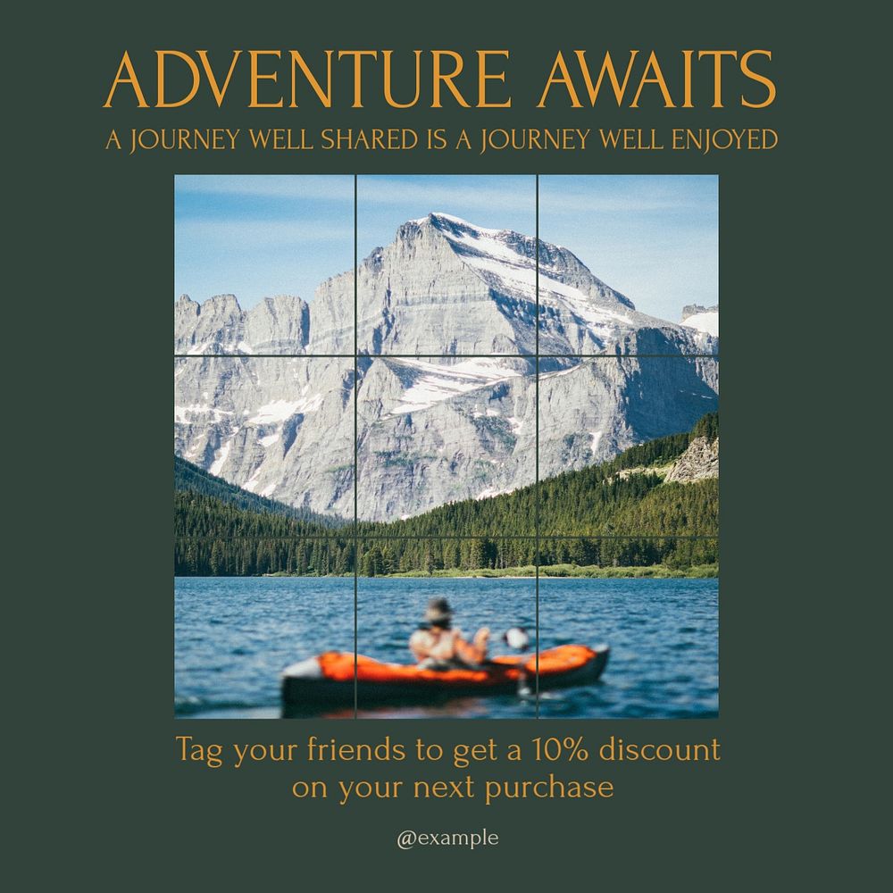 Adventure awaits Instagram post template, editable text