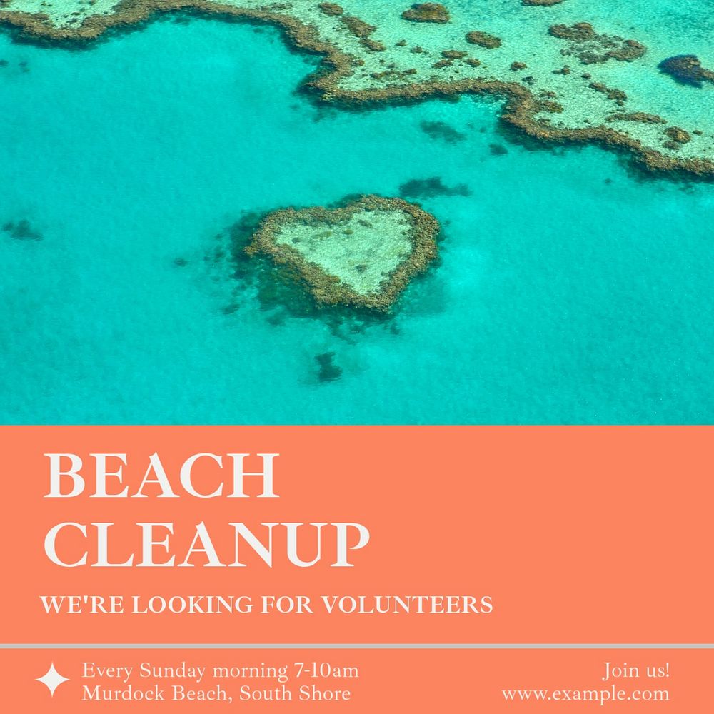 Beach cleanup Instagram post template, editable text