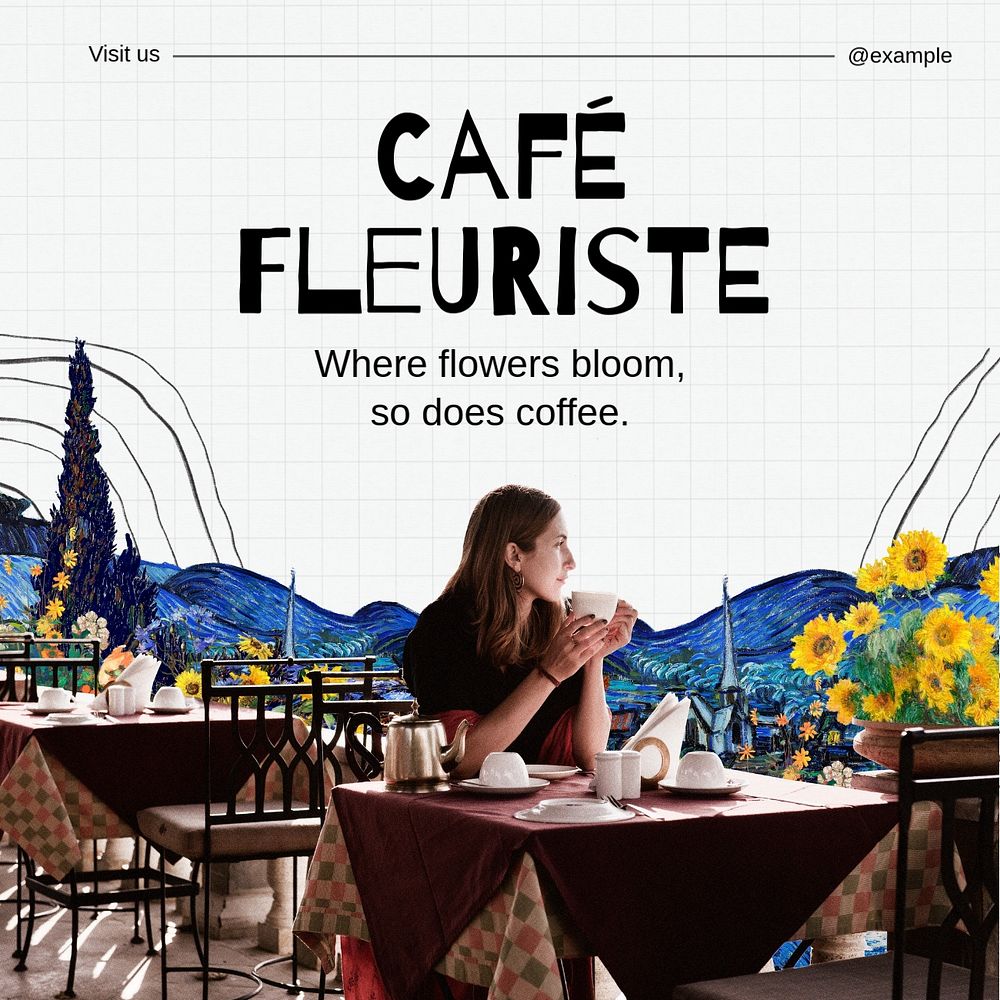 Florist cafe Instagram post template, editable text