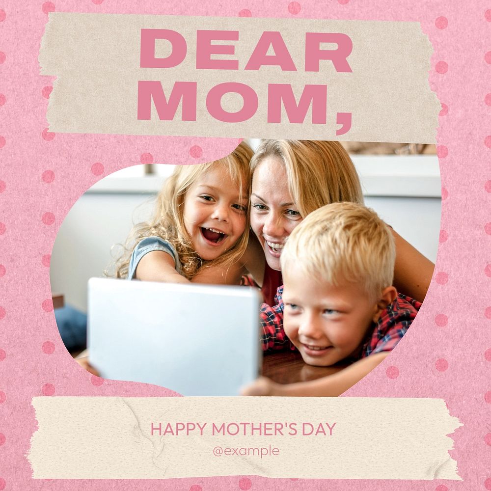 Dear mom Instagram post template, editable text