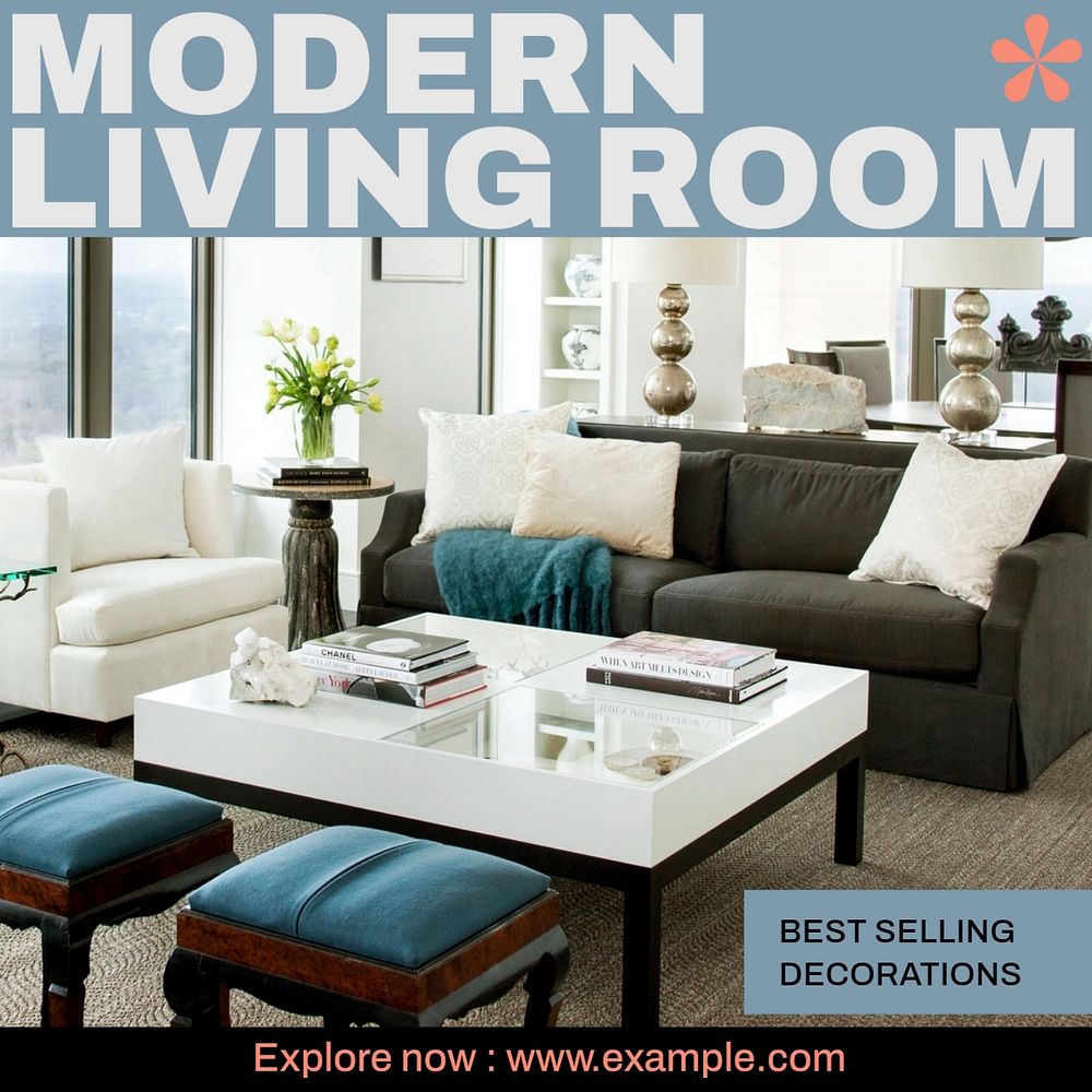 Modern living room Instagram post template, editable text