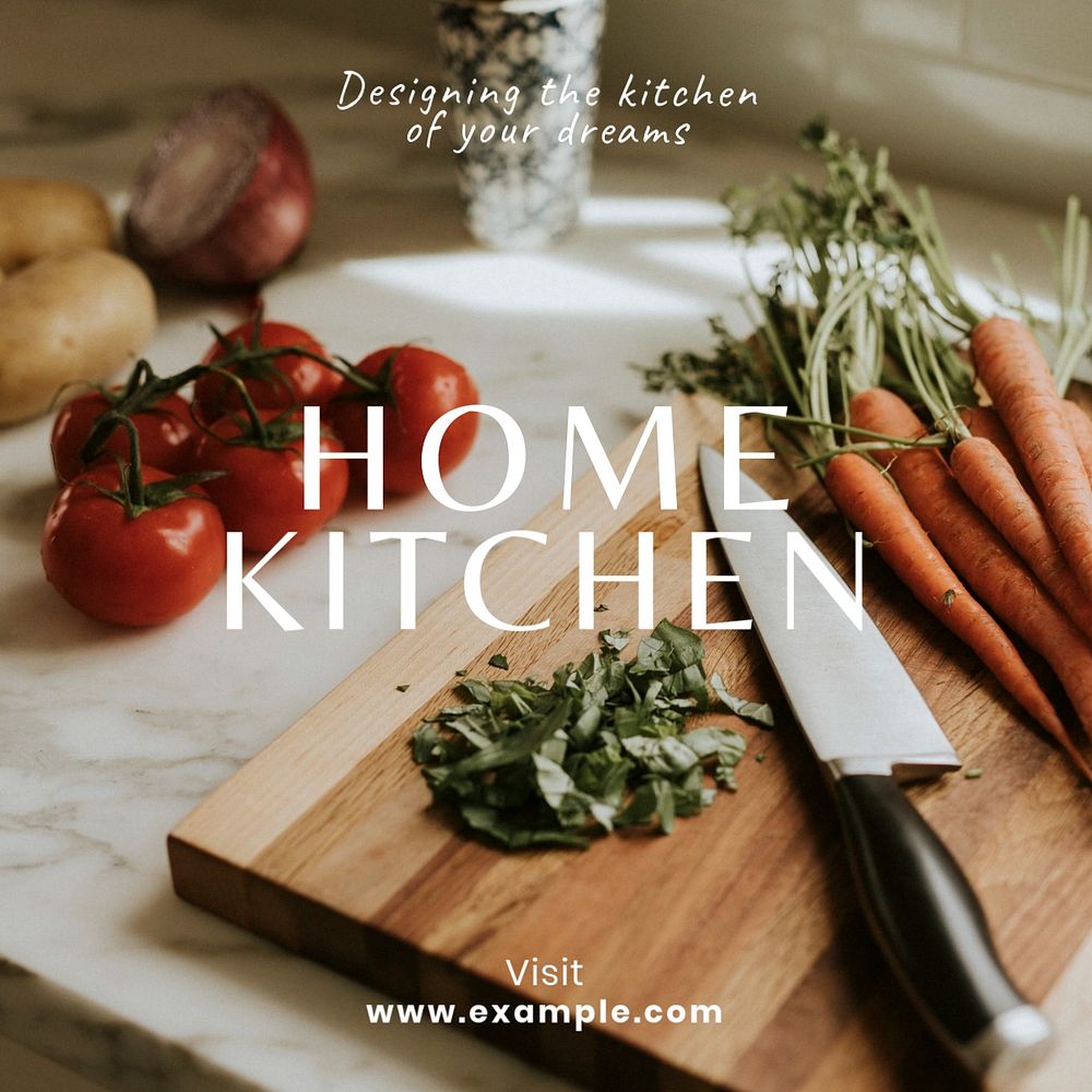 Home kitchen design Instagram post template, editable text