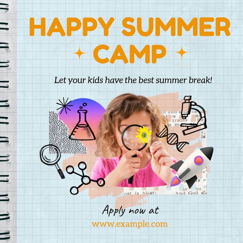 Summer camp Instagram post template, editable text