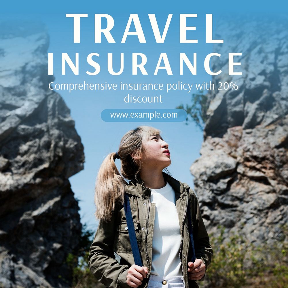 Travel insurance Instagram post template, editable text