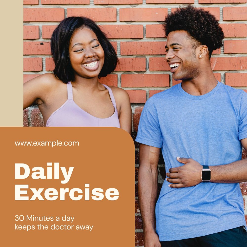 Daily exercise Instagram post template, editable text