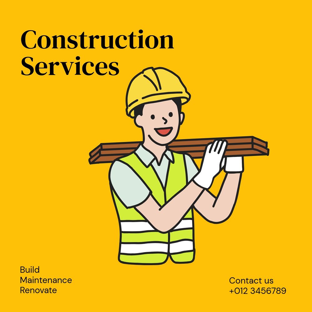 Construction service Instagram post template, editable design