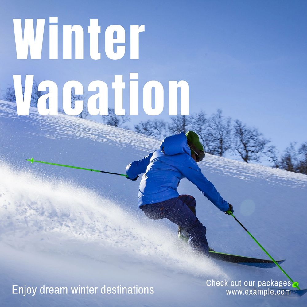 Winter vacation Instagram post template, editable text