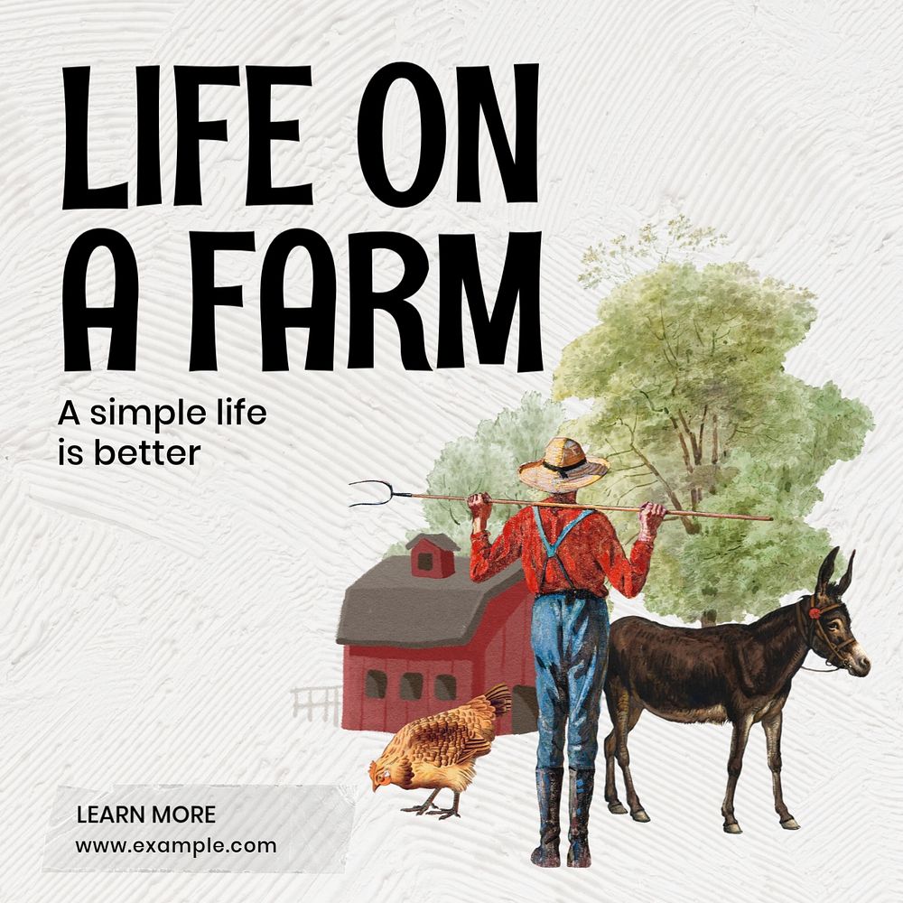 Farm life Instagram post template, editable text