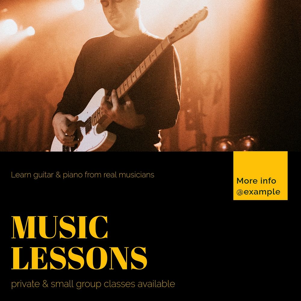 Music lessons Instagram post template, editable text