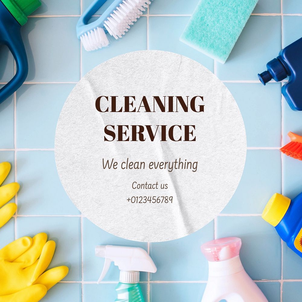 Cleaning service Instagram post template, editable text