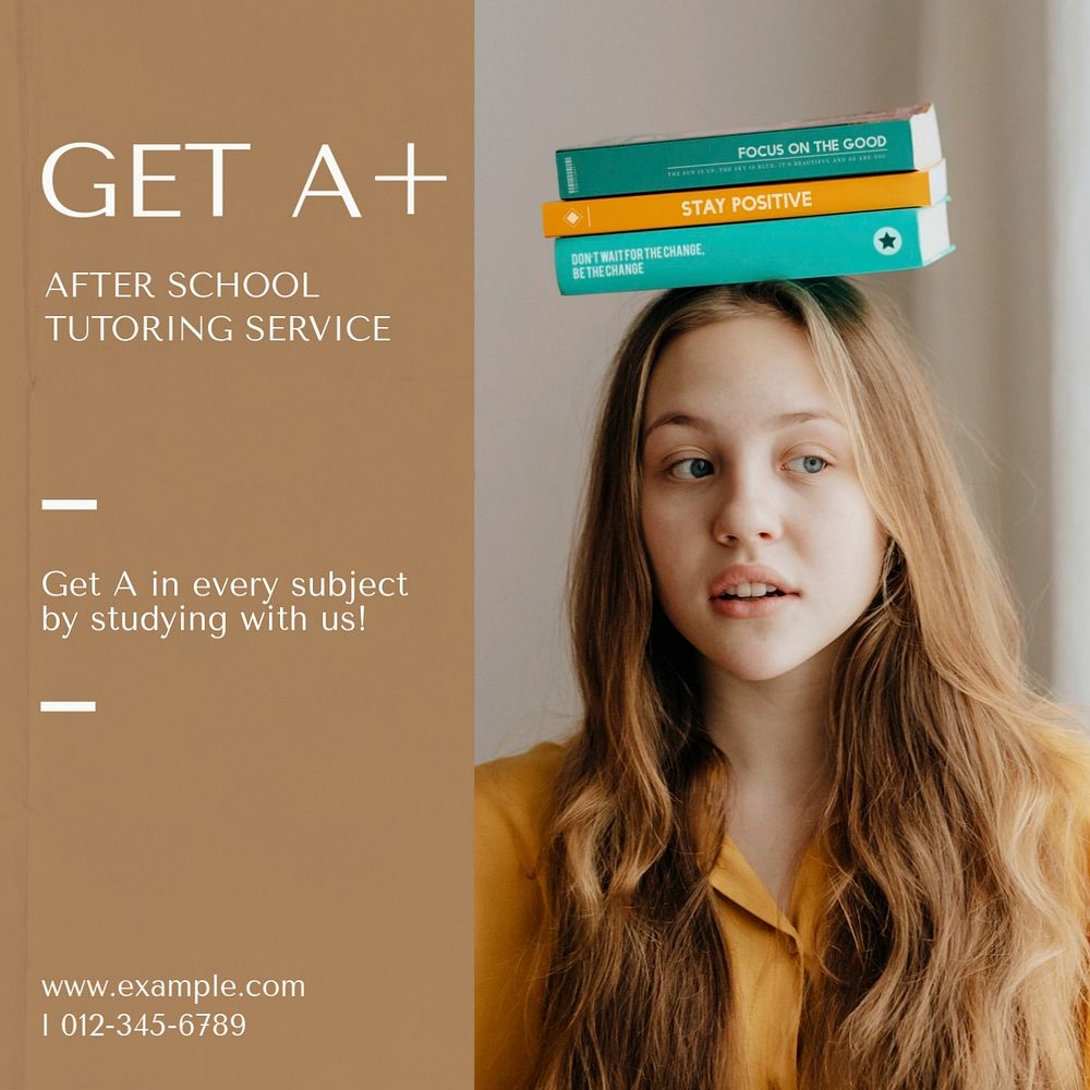 Tutoring service Instagram post template, editable text