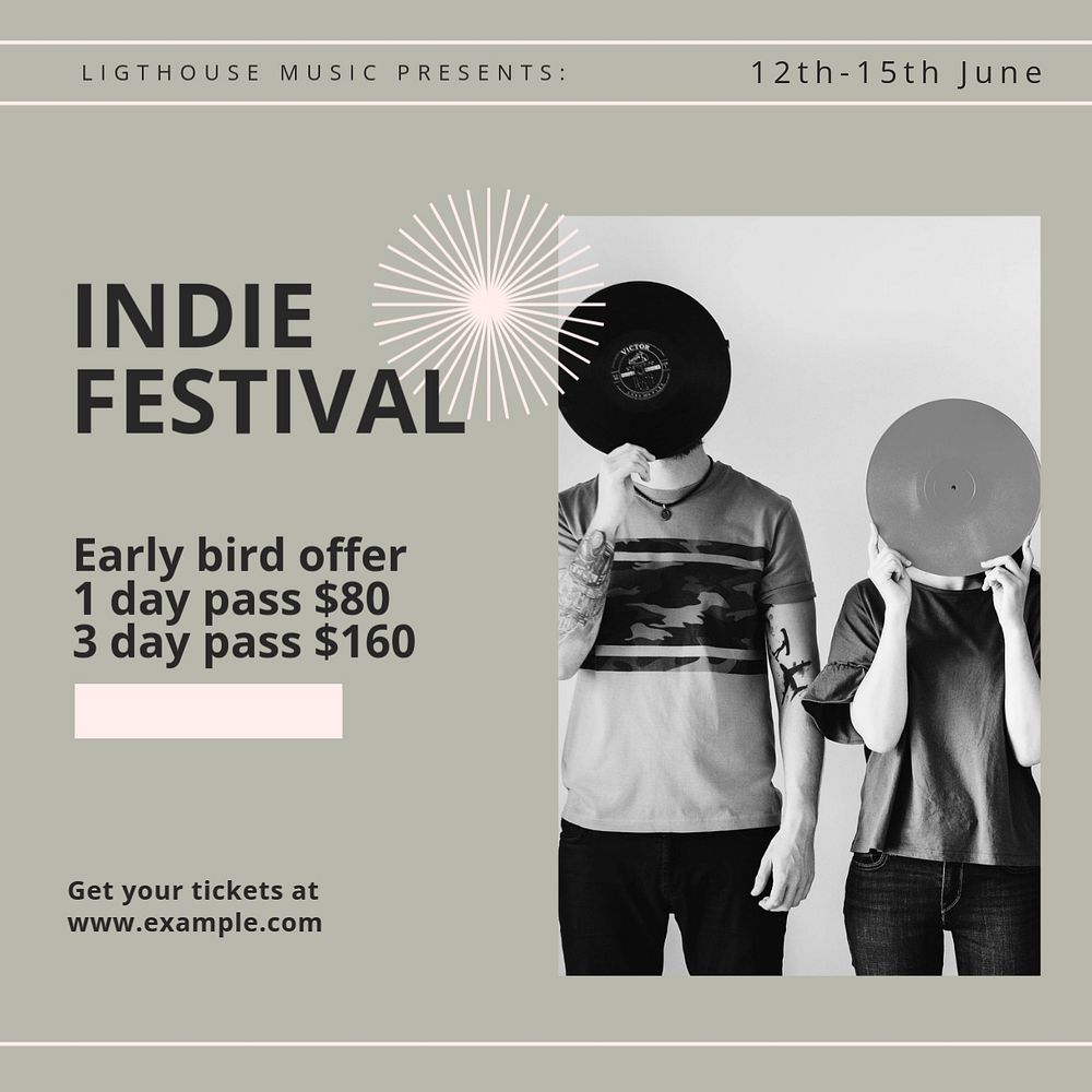 Indie festival Instagram post template, editable text