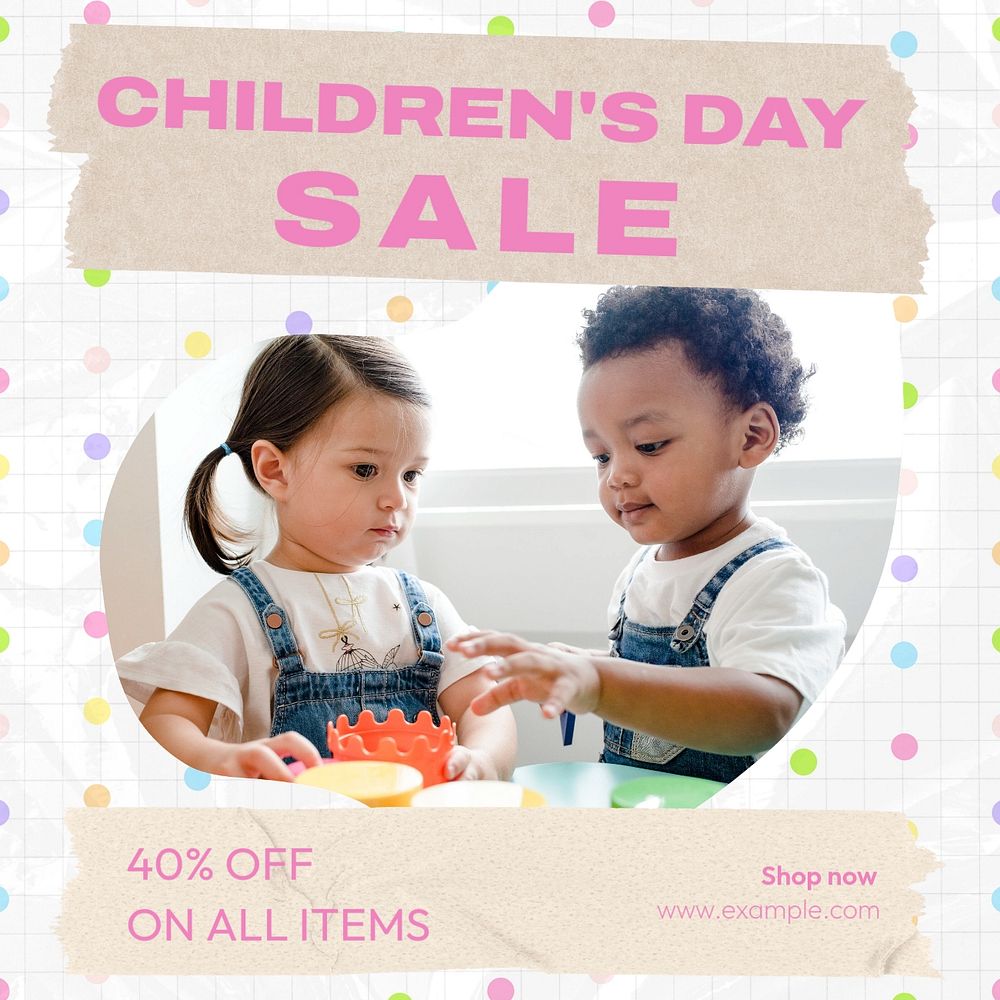 Children's day sale Instagram post template, editable text