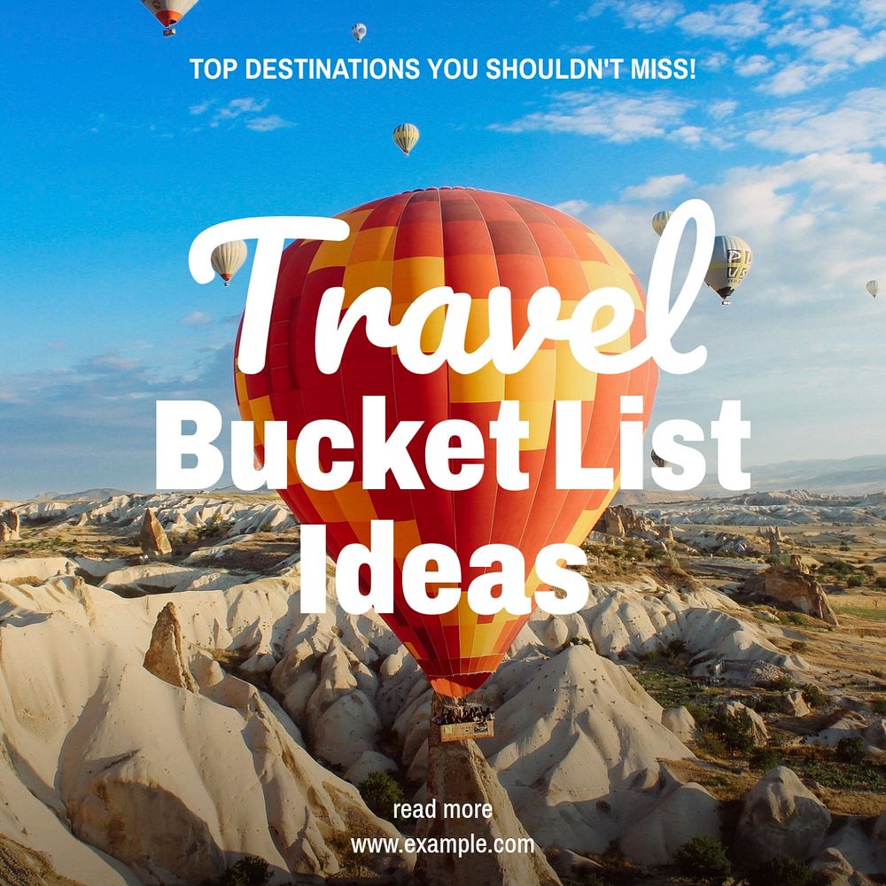 Travel bucket list Instagram post template, editable text