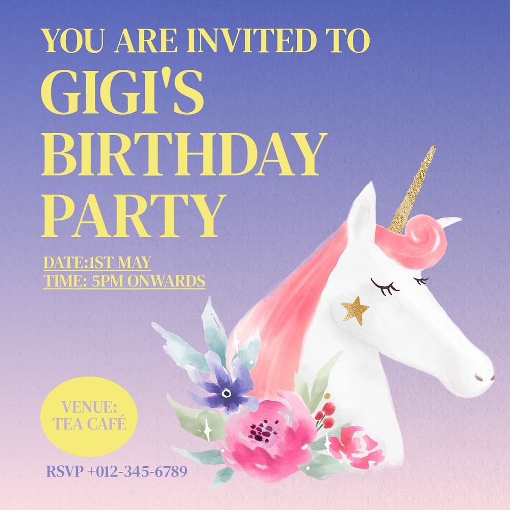 Birthday party Instagram post template, editable text