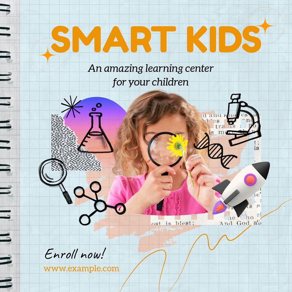 Learning center Instagram post template, editable text