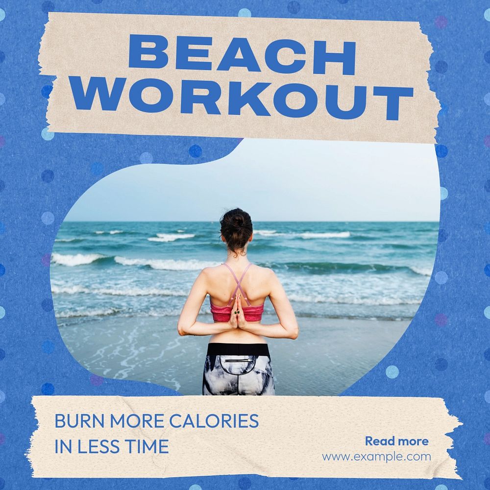 Beach workout Instagram post template, editable text