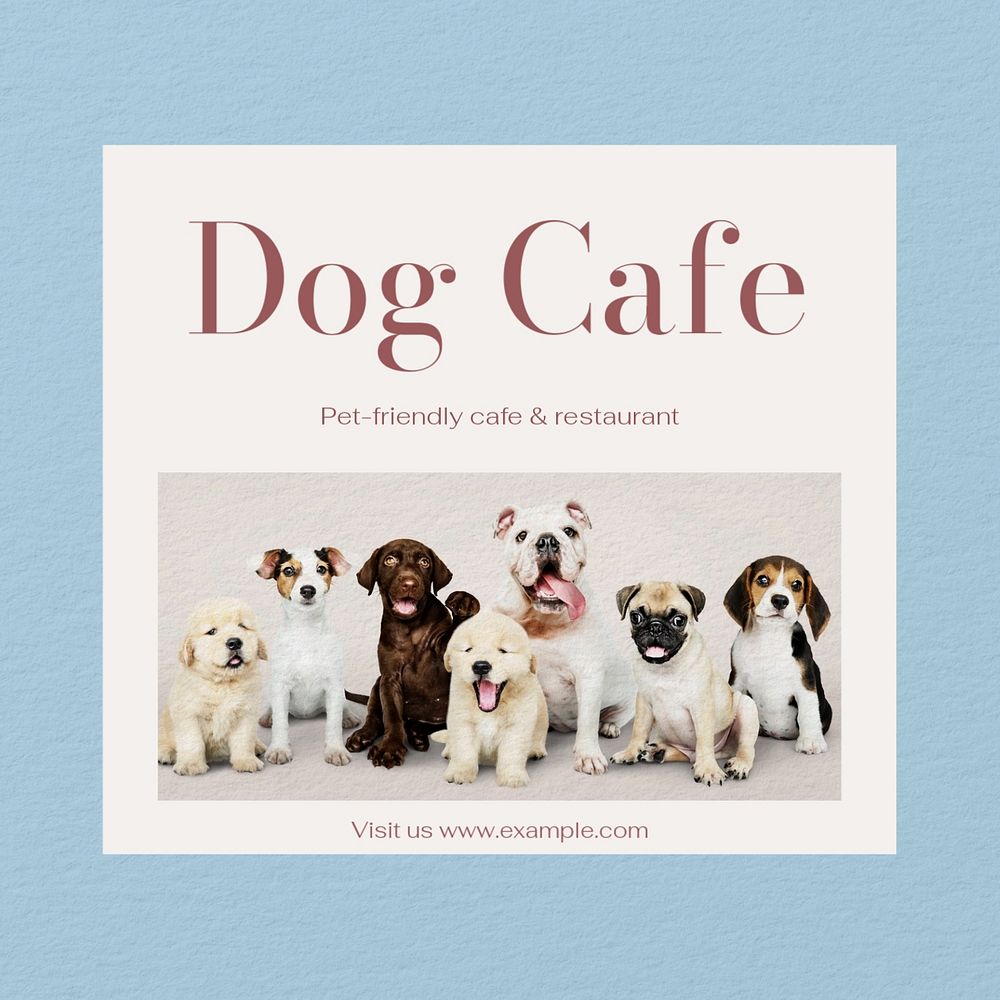 Dog cafe Instagram post template, editable text