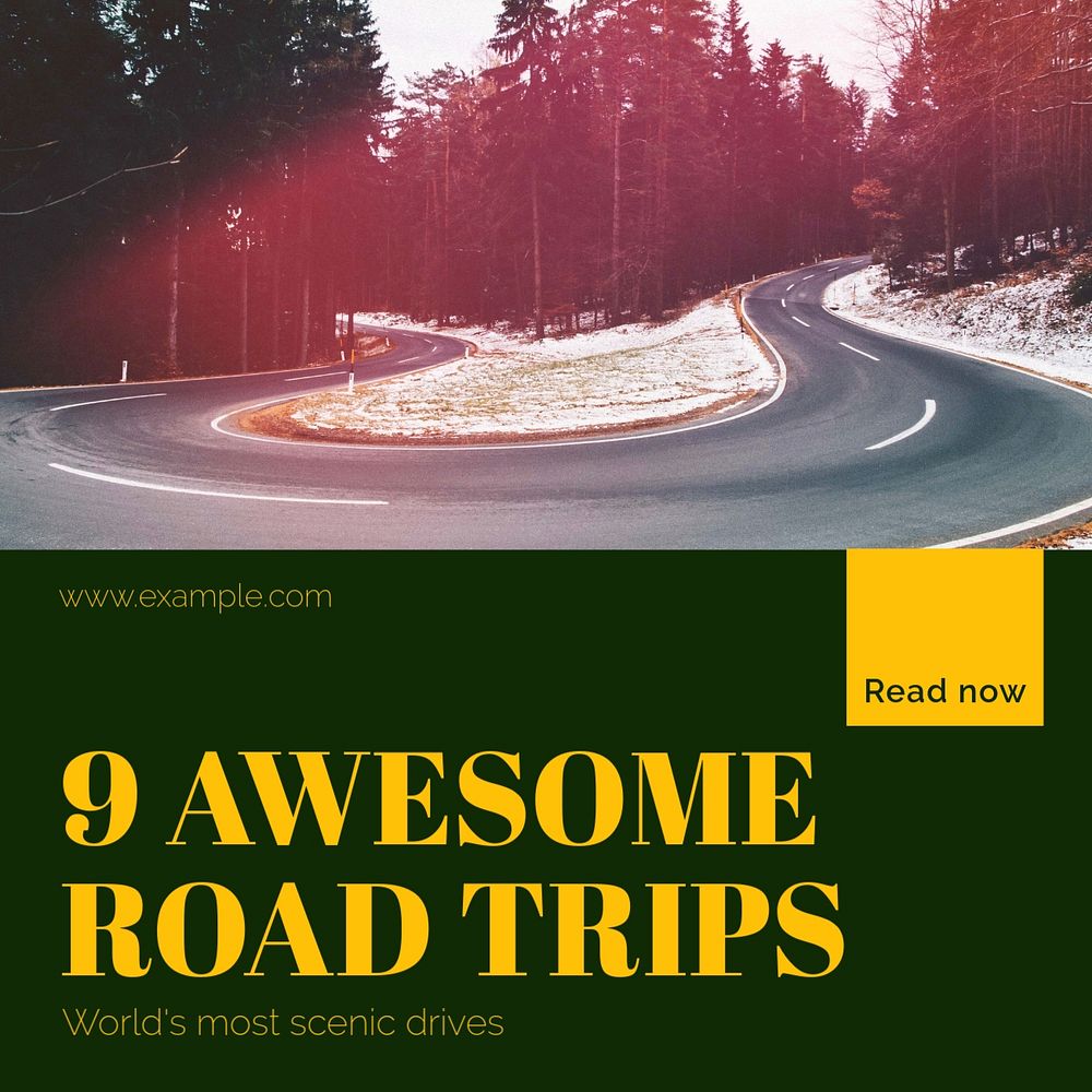 Awesome road trip Instagram post template, editable text