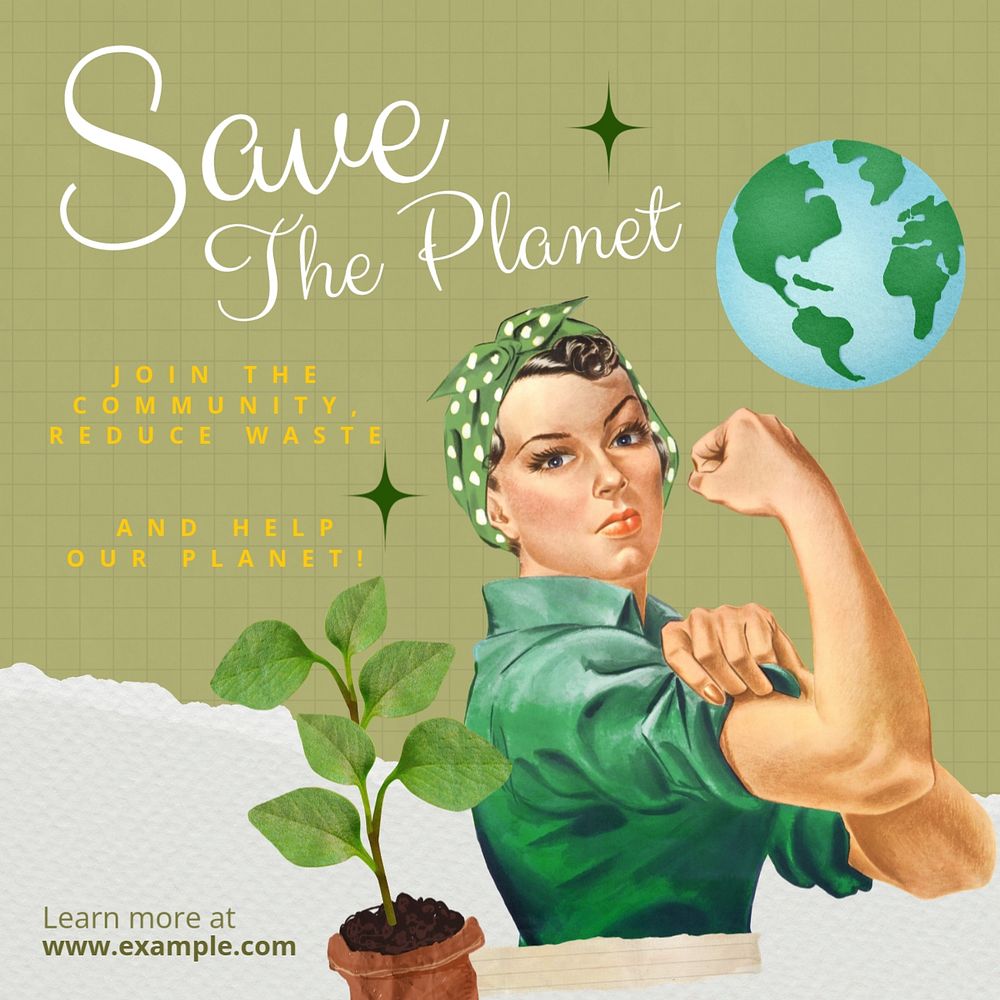 Save the planet Instagram post template, editable text