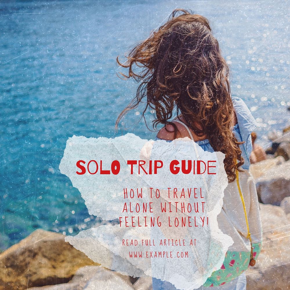 Solo trip Instagram post template, editable text