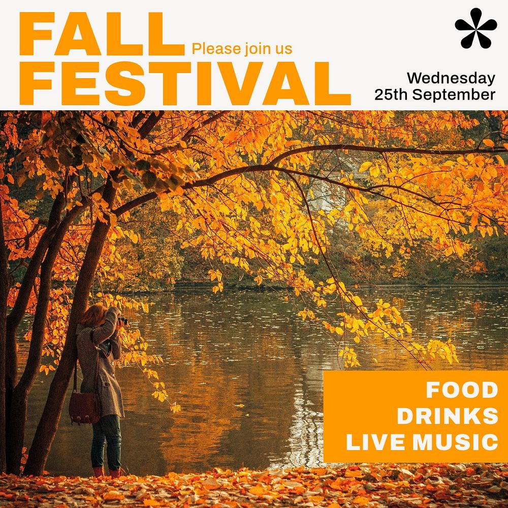 Fall festival, autumn Instagram post template, editable text