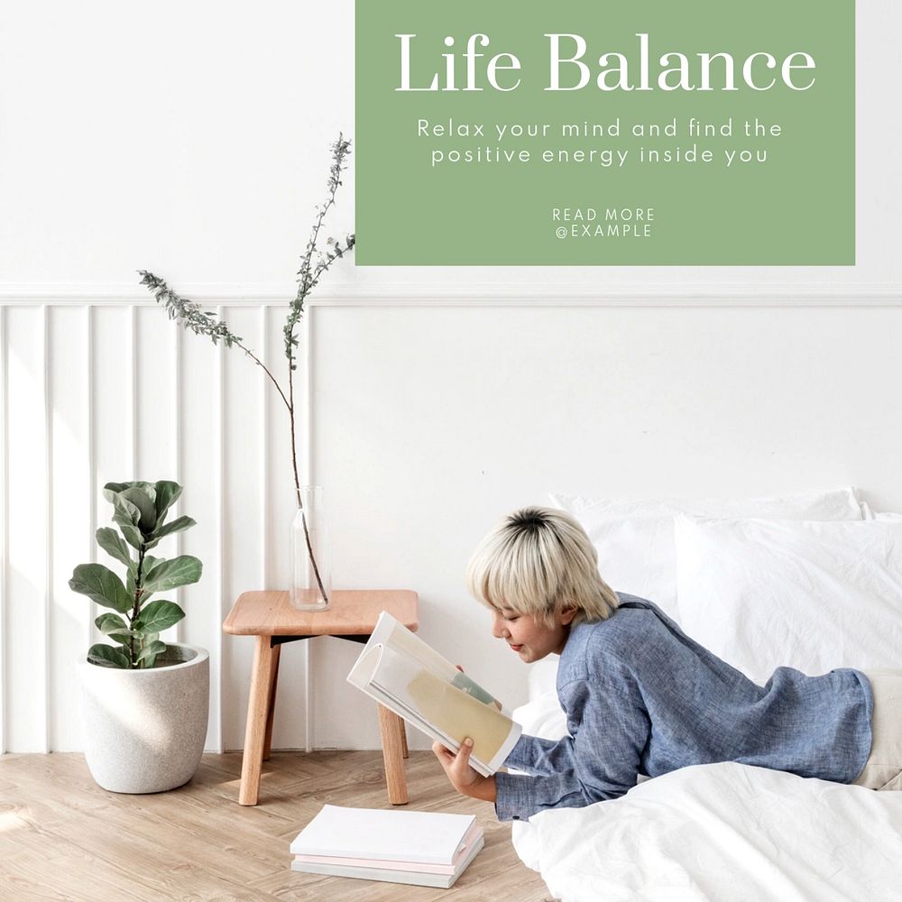 Life balance Instagram post template, editable text