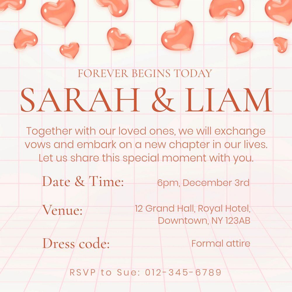 Wedding invitation Instagram post template, editable text