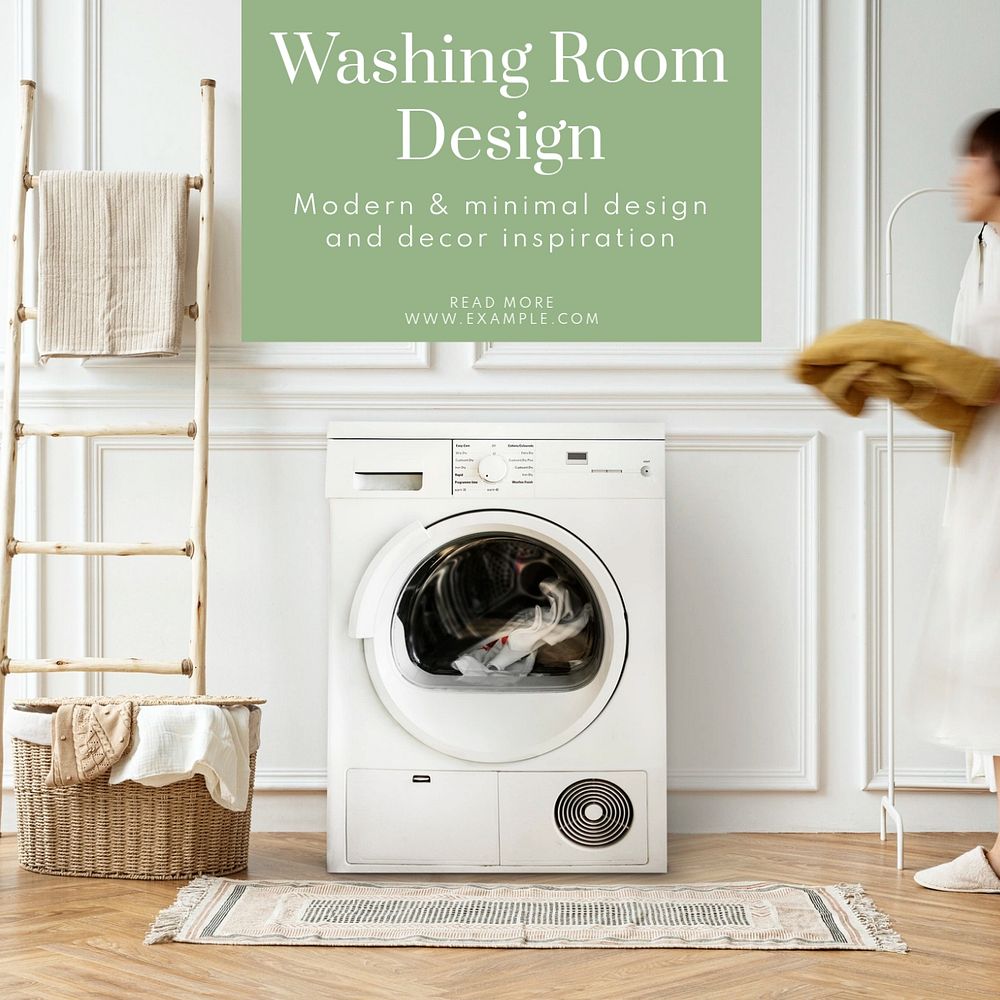 Washing room design Instagram post template, editable text