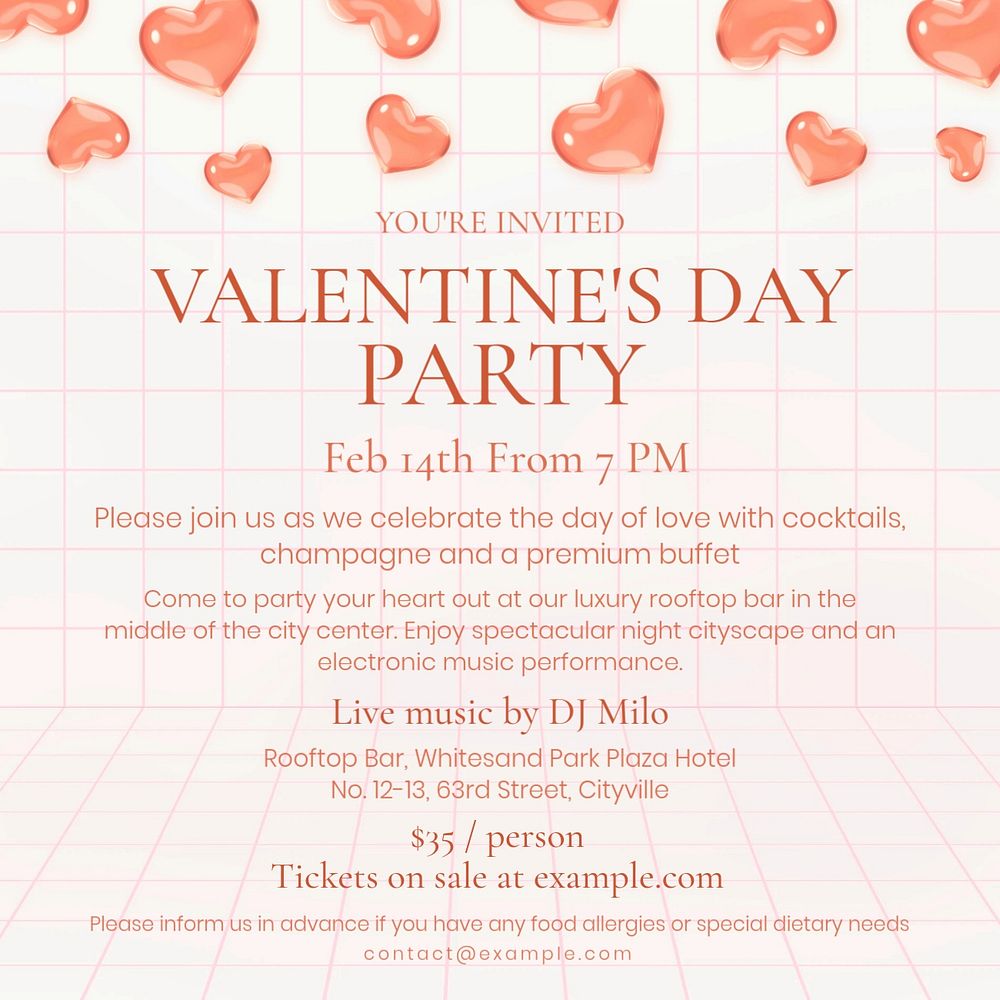 Valentine's day party Instagram post template, editable text