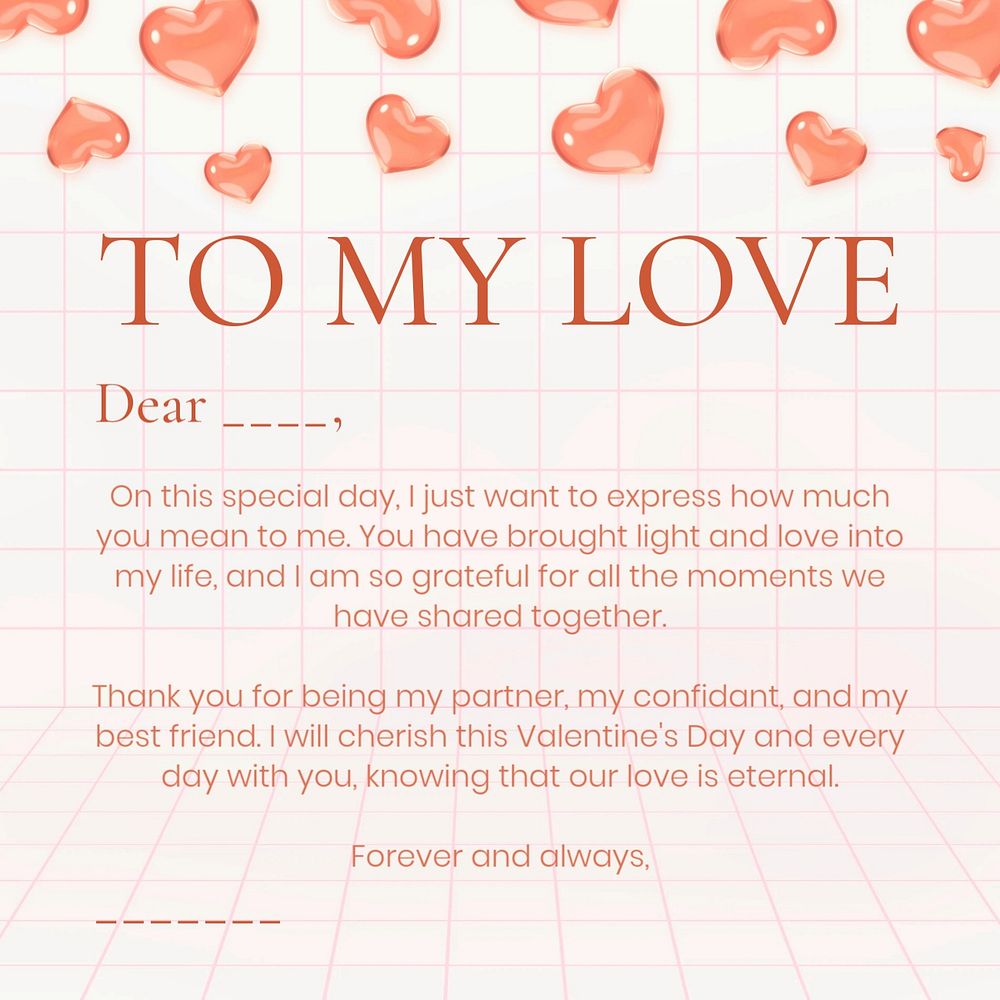 Love letter Instagram post template, editable text