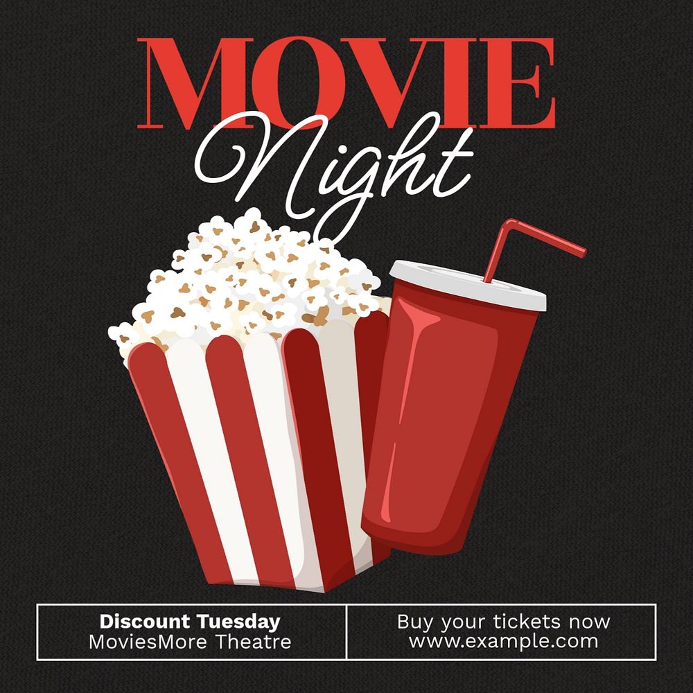 Movie night Instagram post template, editable design