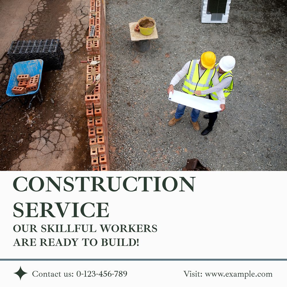 Construction service Instagram post template, editable text