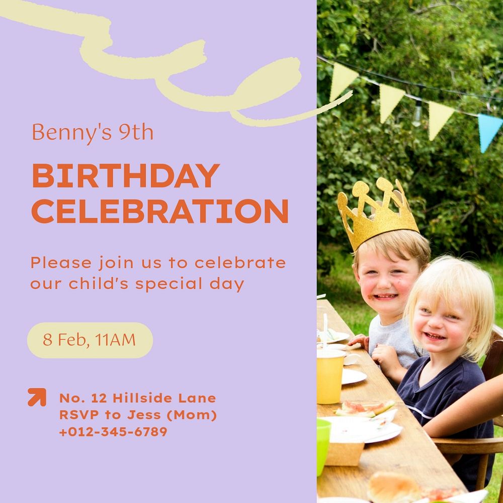 Birthday celebration   Instagram post template, editable text