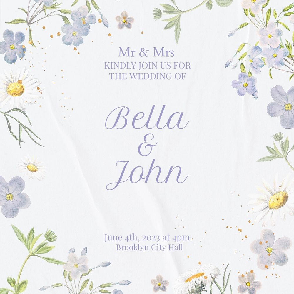 Wedding invitation Instagram post template, editable text