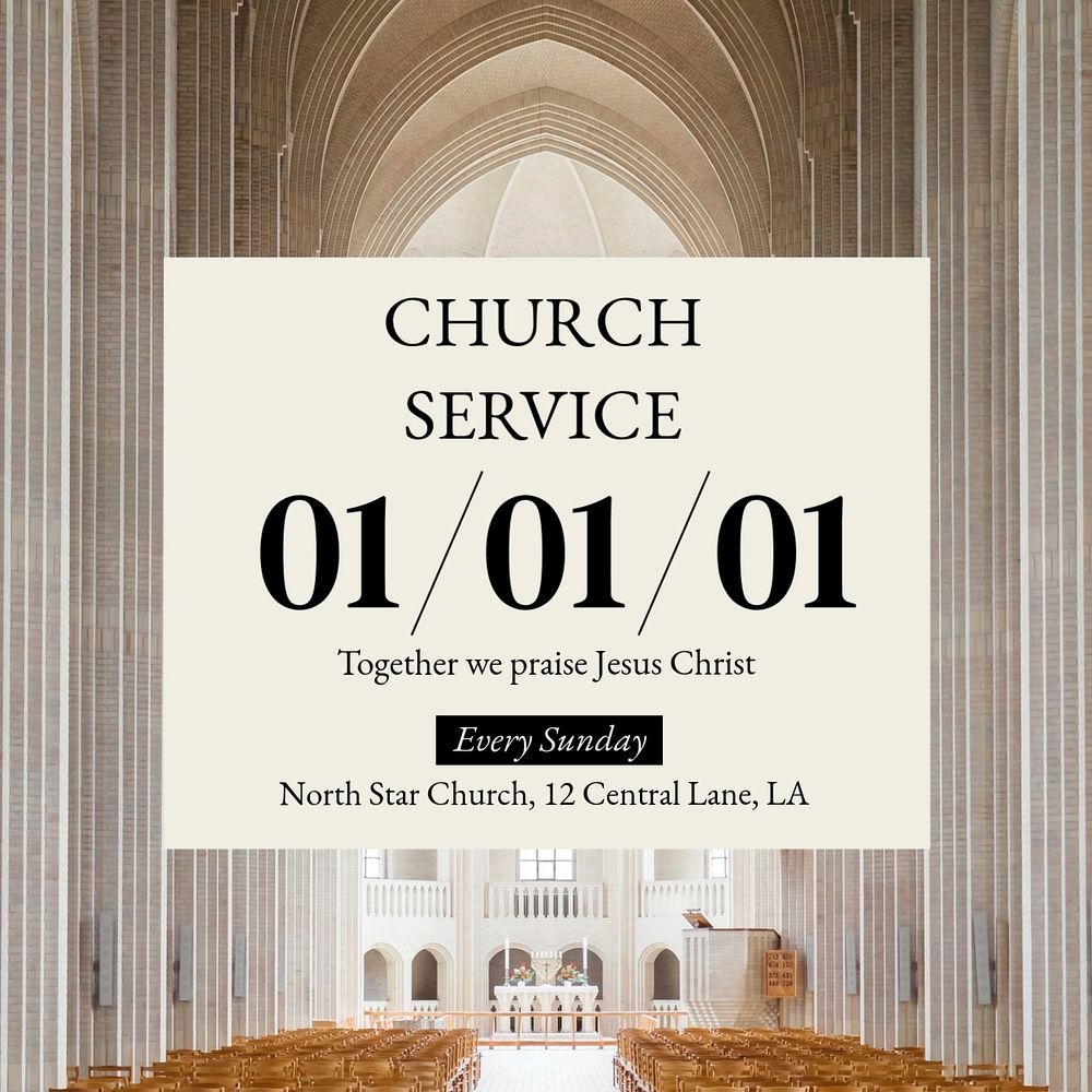 Church service Instagram post template, editable text