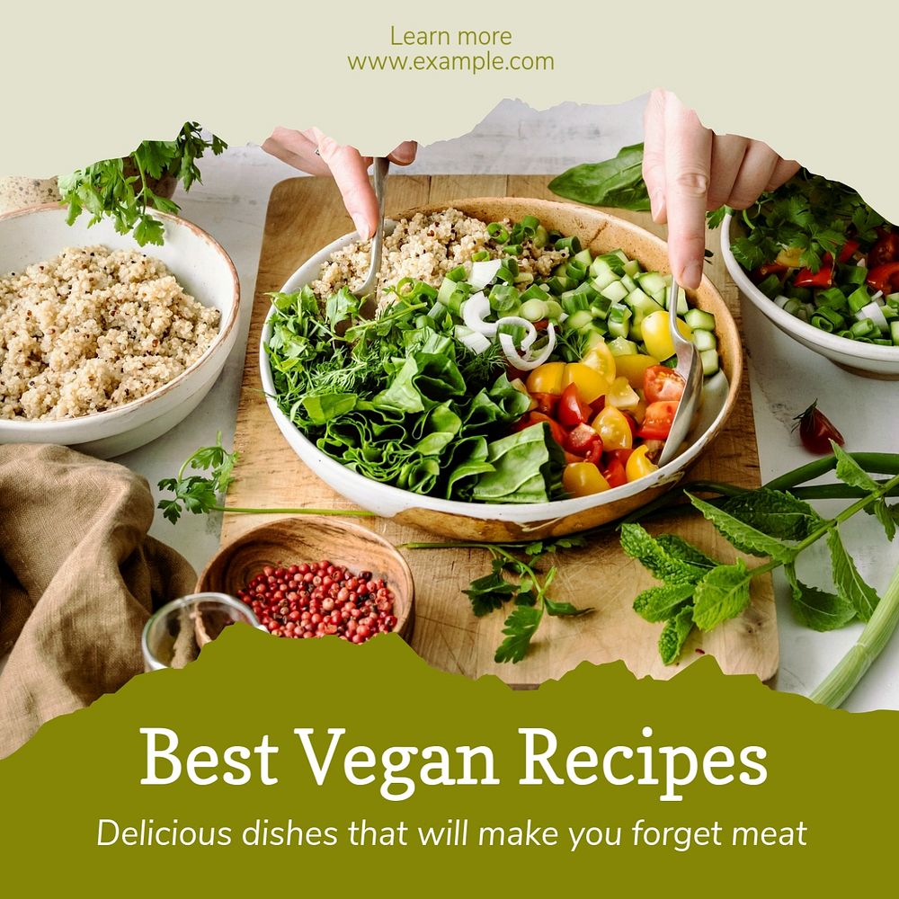 Best vegan recipes Instagram post template, editable text