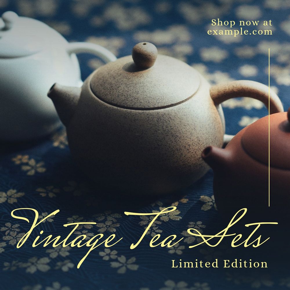 Vintage tea Instagram post template, editable text