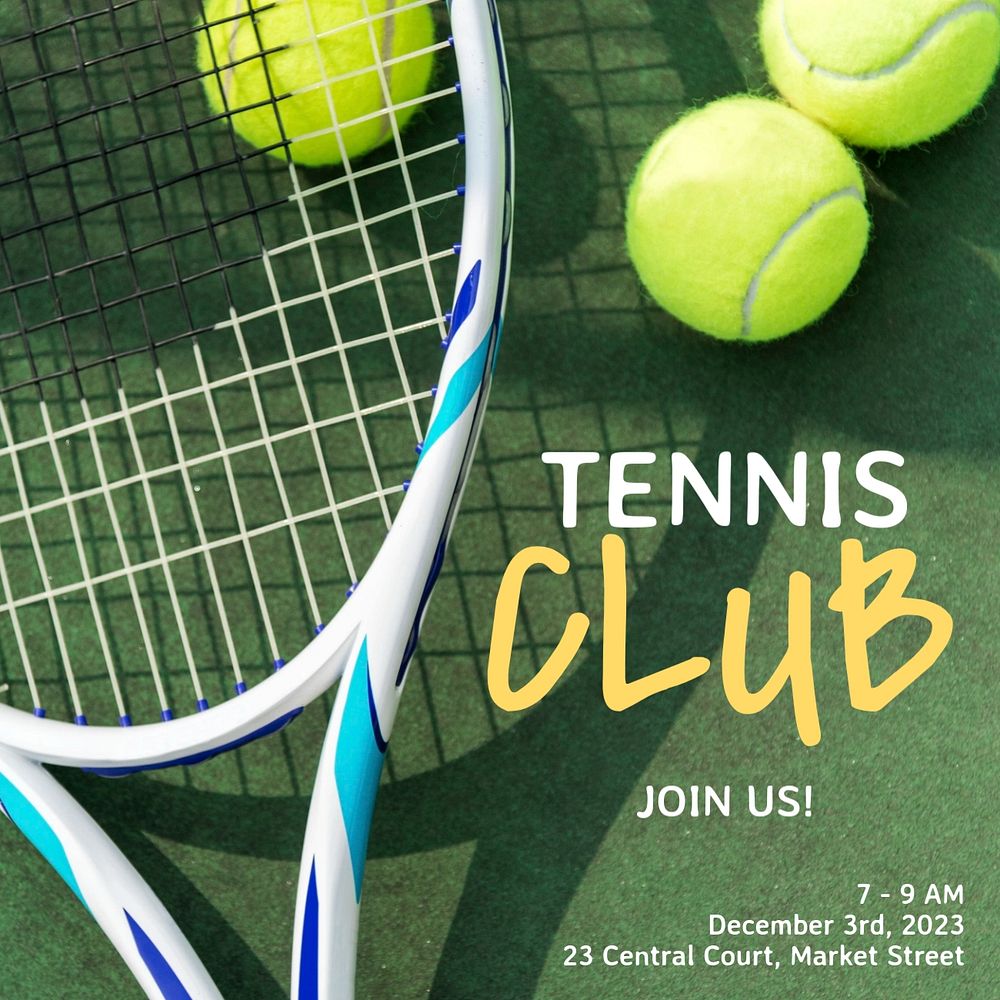 Tennis club Instagram post template, editable text