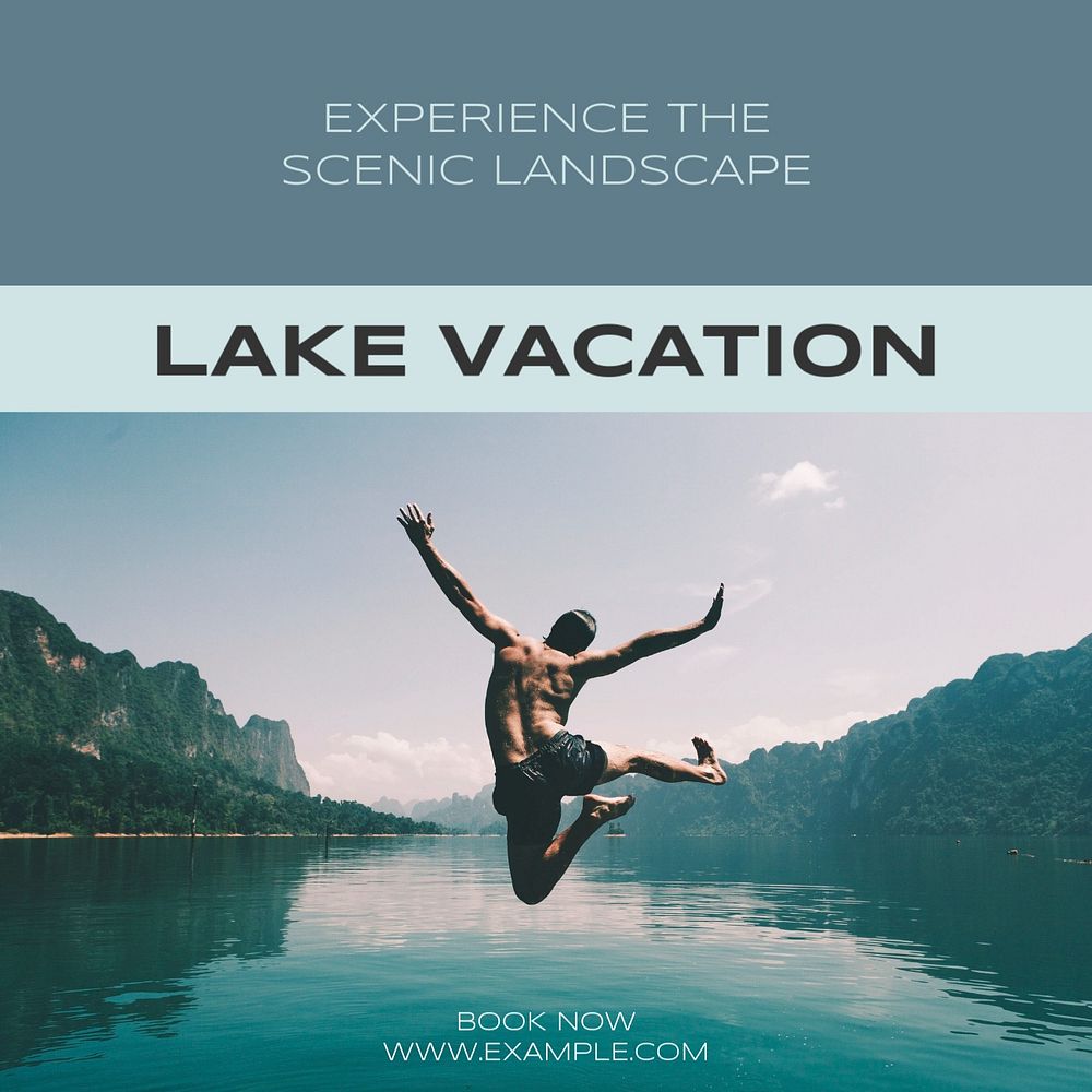 Lake vacation Instagram post template, editable text