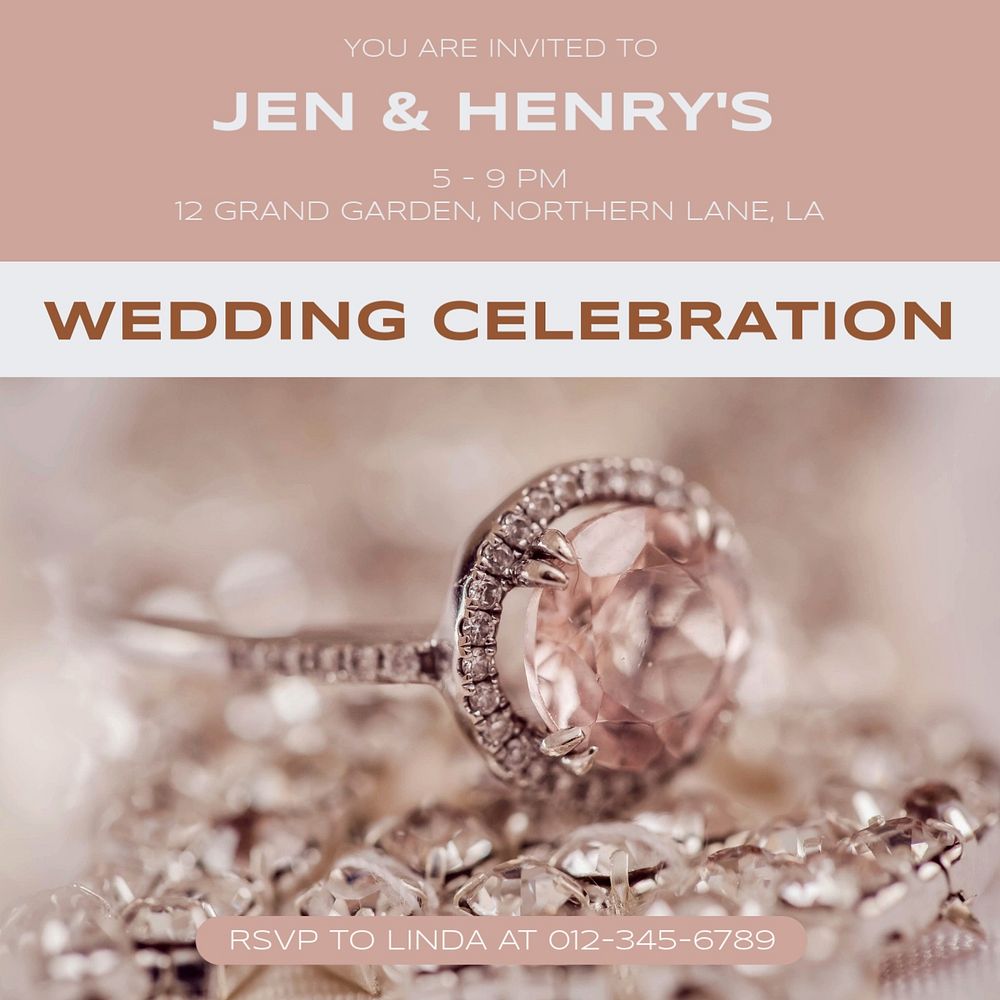 Wedding celebration Instagram post template, editable text