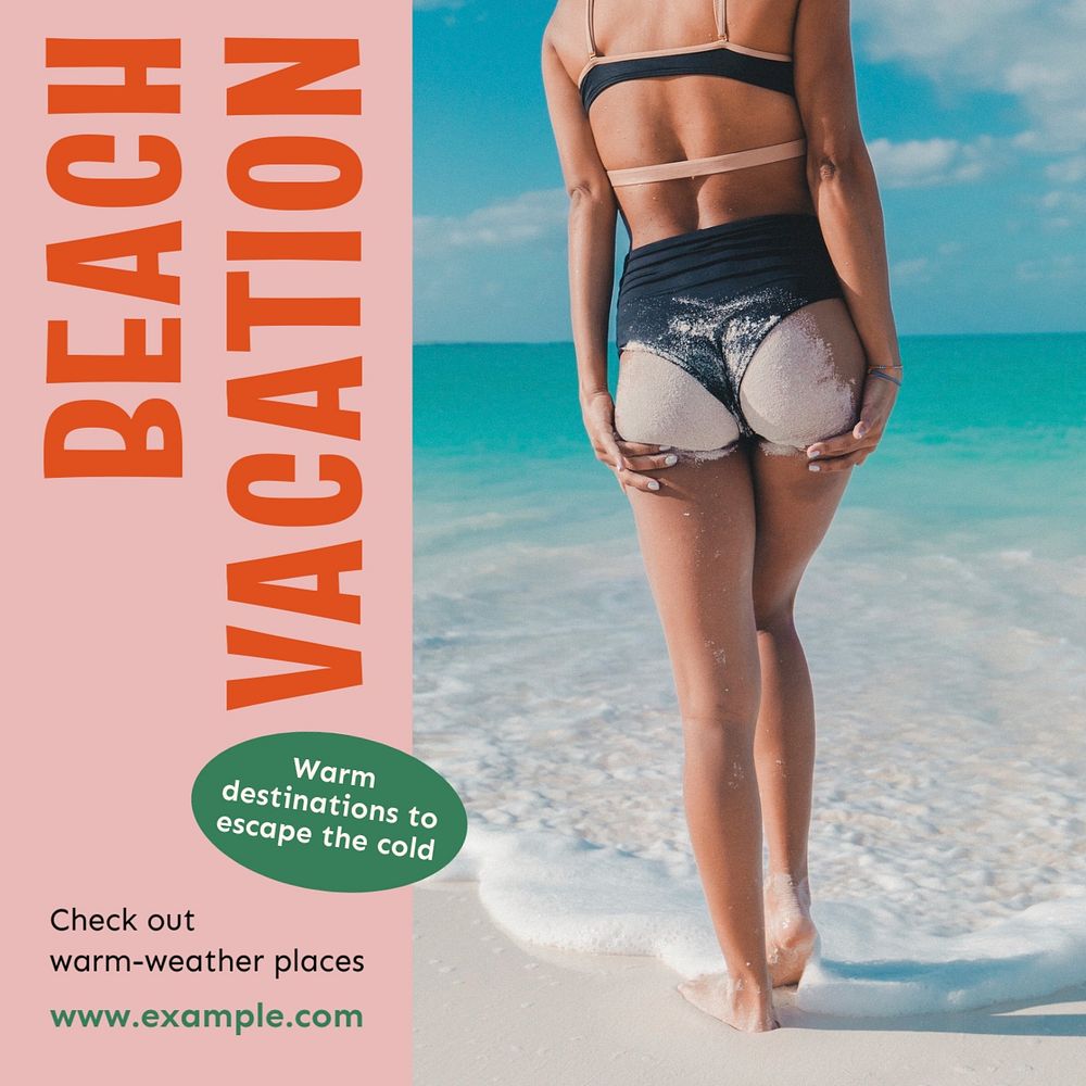 Beach vacation Instagram post template, editable text